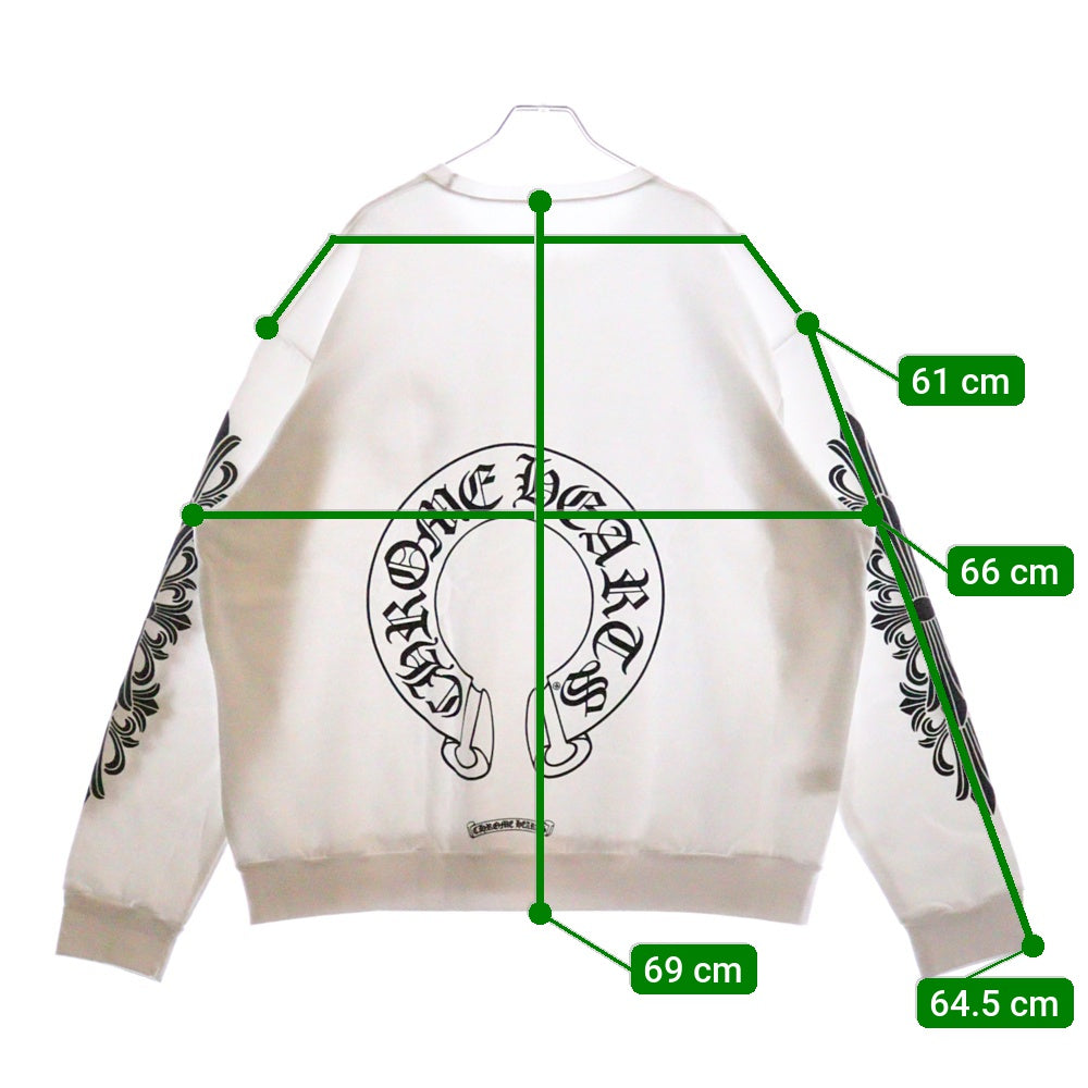 CHROME HEARTS(クロムハーツ) Horseshoe Crewneck Sweatshirt ホースシュープリント 袖フローラル クルーネックスウェットトレーナー ホワイト