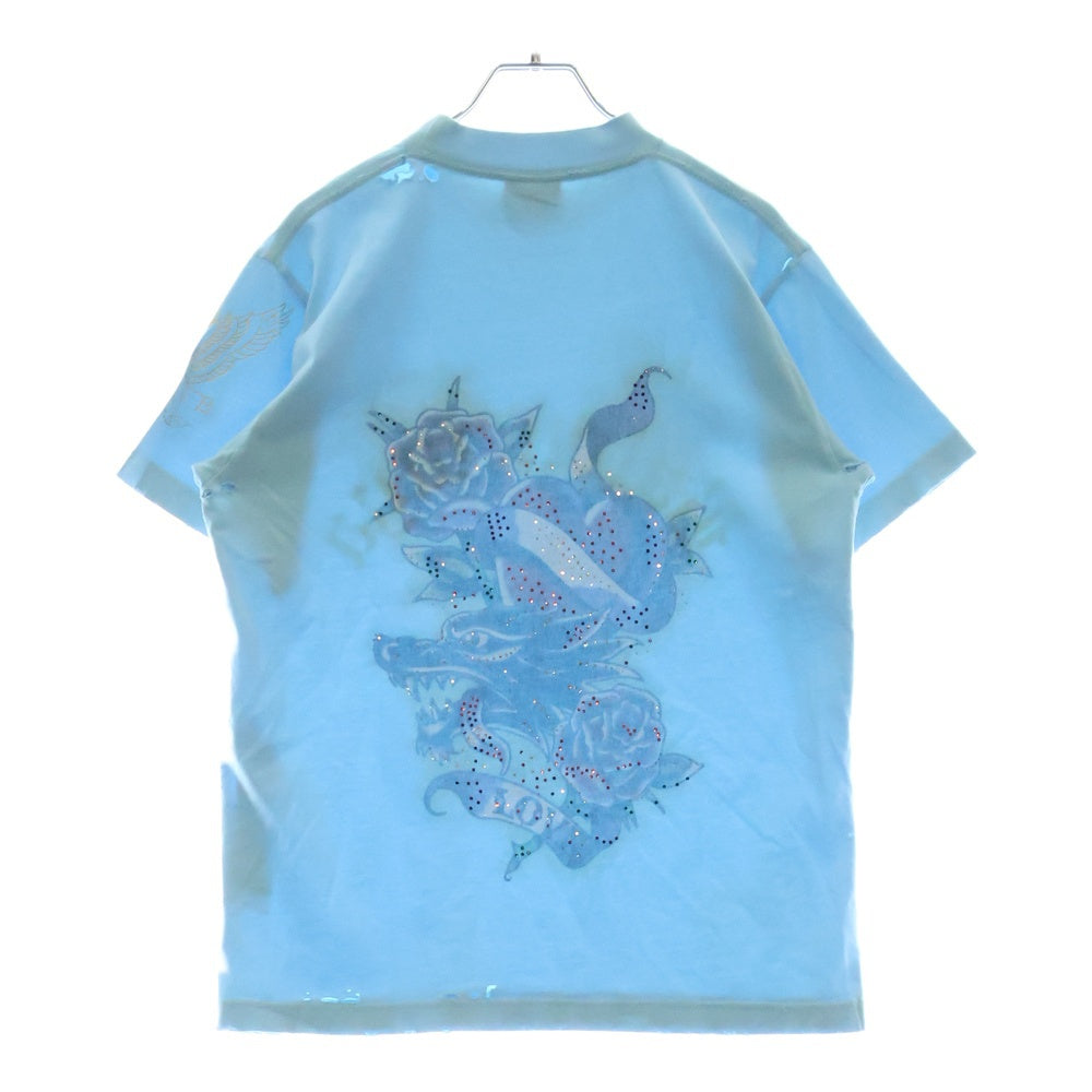 BALENCIAGA(バレンシアガ) Tacky Tattoo スモールフィット ライトストーン装飾 半袖Tシャツ ブルー レディース 809122 TRVZ2