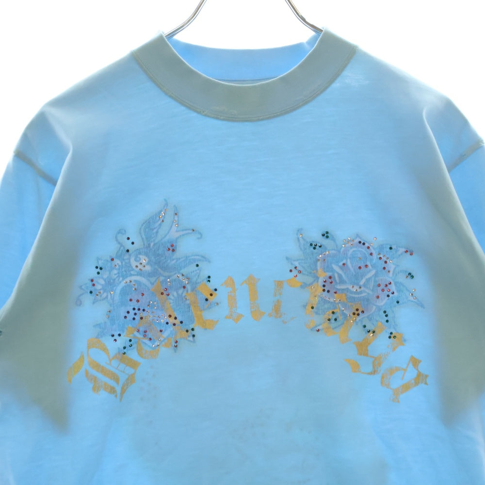 BALENCIAGA(バレンシアガ) Tacky Tattoo スモールフィット ライトストーン装飾 半袖Tシャツ ブルー レディース 809122 TRVZ2