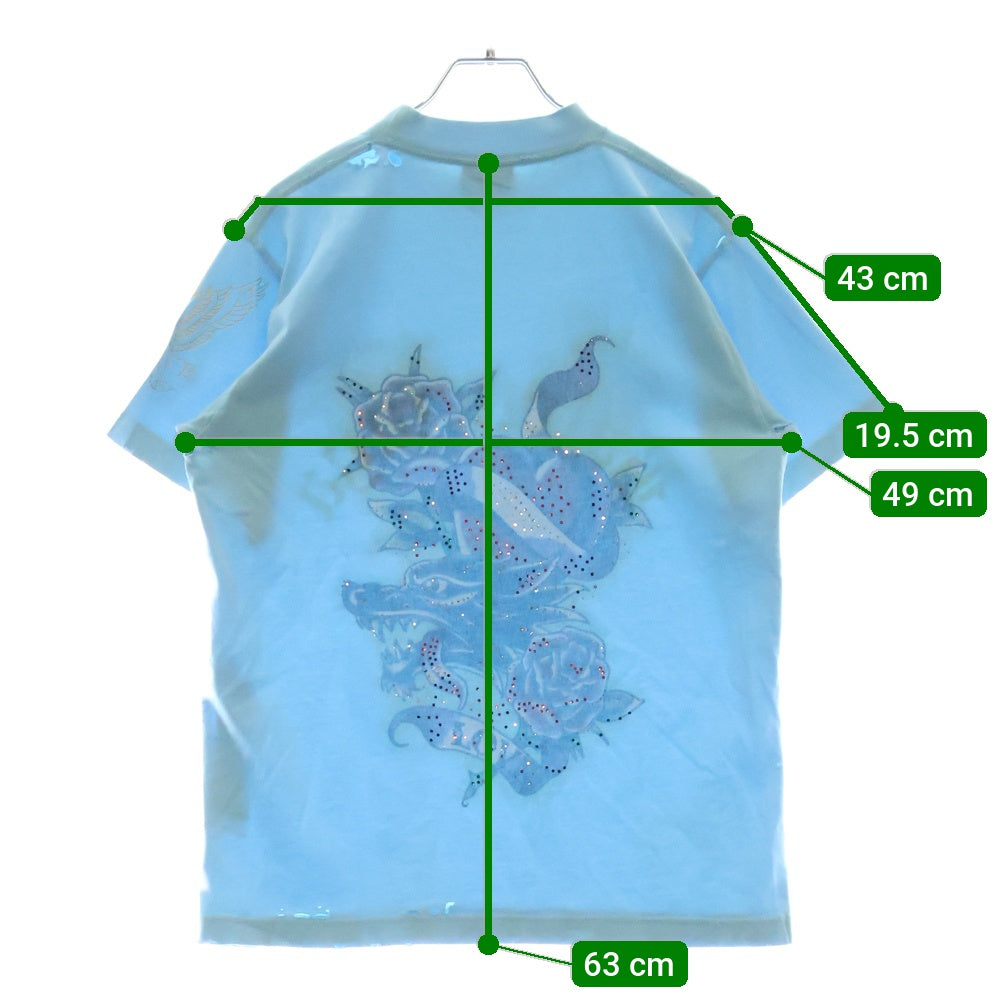 BALENCIAGA(バレンシアガ) Tacky Tattoo スモールフィット ライトストーン装飾 半袖Tシャツ ブルー レディース 809122 TRVZ2