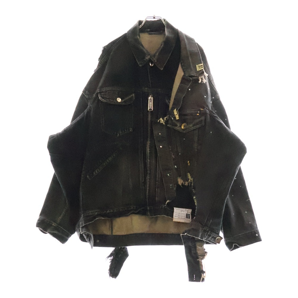 MAISON MIHARAYASUHIRO(メゾンミハラヤスヒロ) 24SS Draped Denim Jacket 再構築 ジップアップ ドッキングデニムジャケット ブラック A08BL022