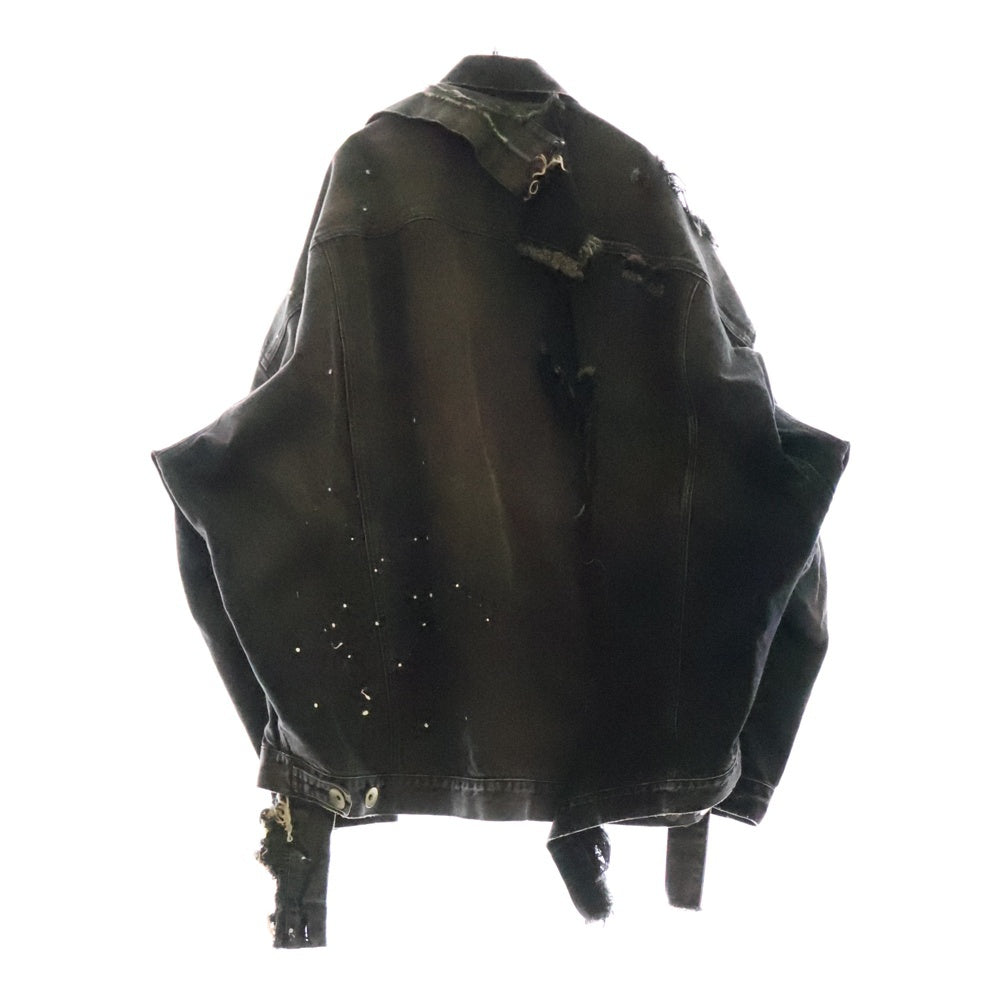 MAISON MIHARAYASUHIRO(メゾンミハラヤスヒロ) 24SS Draped Denim Jacket 再構築 ジップアップ ドッキングデニムジャケット ブラック A08BL022