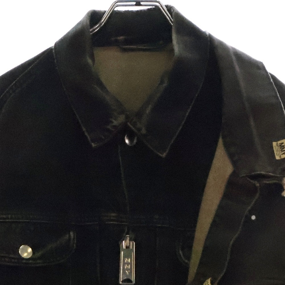 MAISON MIHARAYASUHIRO(メゾンミハラヤスヒロ) 24SS Draped Denim Jacket 再構築 ジップアップ ドッキングデニムジャケット ブラック A08BL022