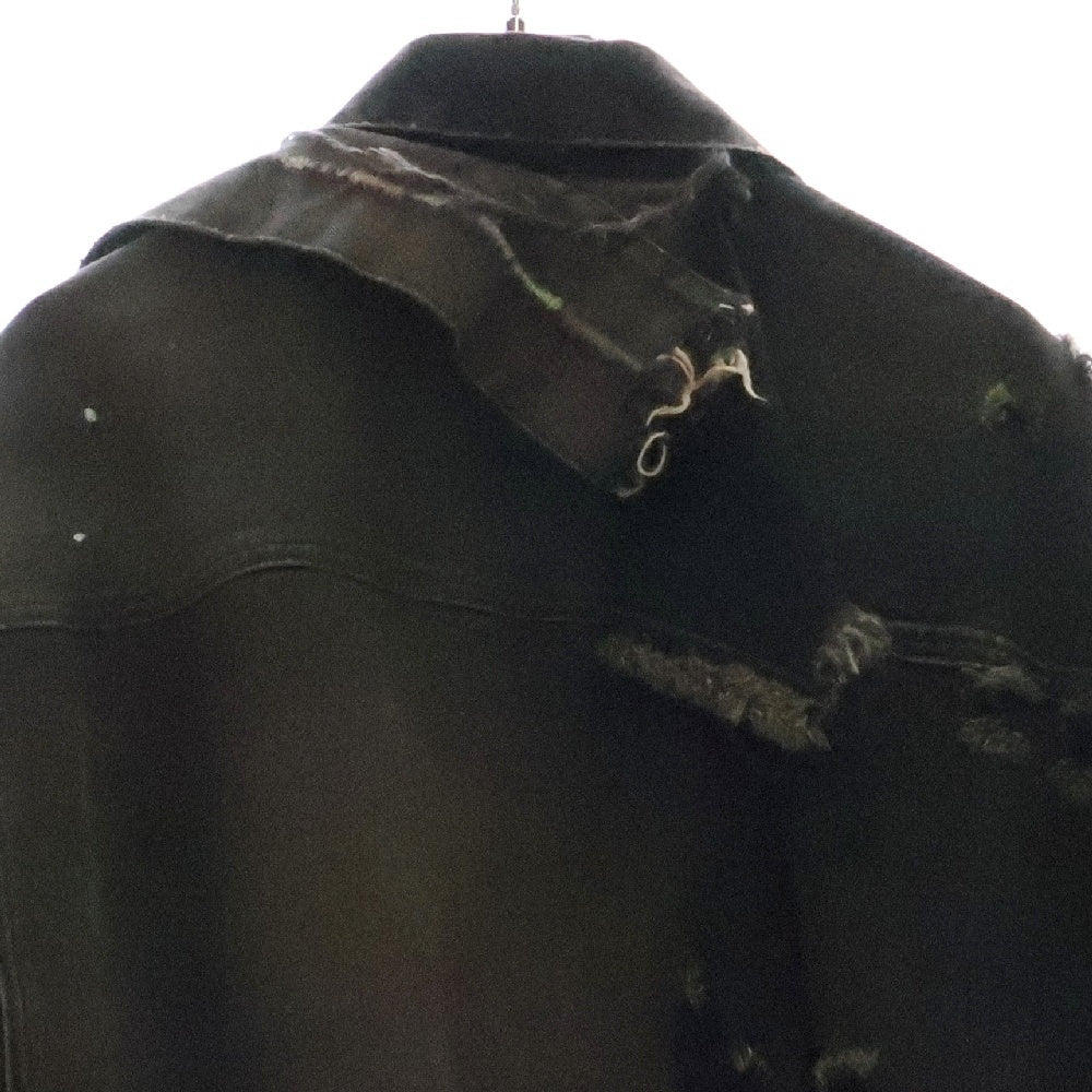 MAISON MIHARAYASUHIRO(メゾンミハラヤスヒロ) 24SS Draped Denim Jacket 再構築 ジップアップ ドッキングデニムジャケット ブラック A08BL022