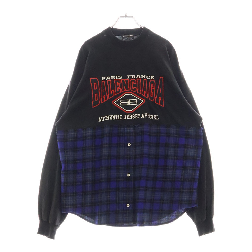 BALENCIAGA(バレンシアガ) 21AW B AUTHENTIC PATCHED パッチ 長袖Tシャツ カットソー ブラック/ブルー 698227 TMM08
