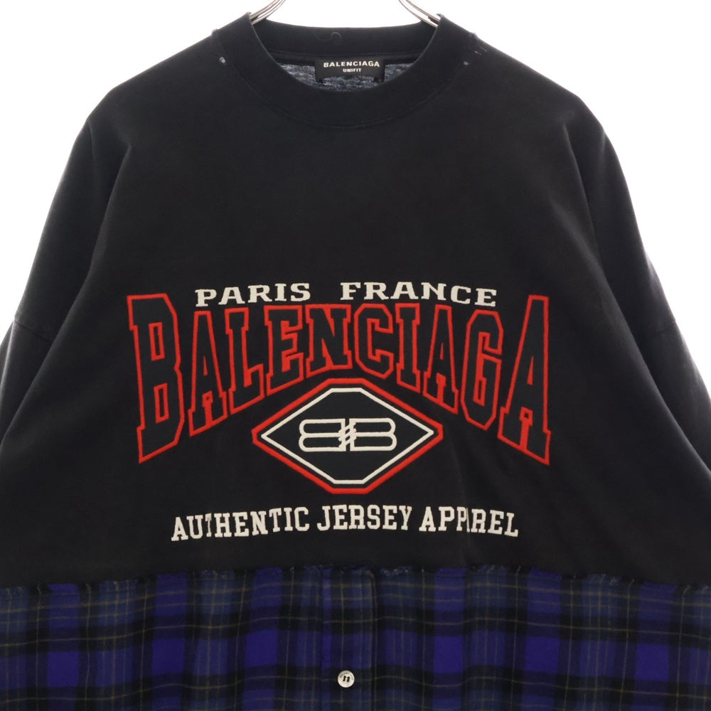 BALENCIAGA(バレンシアガ) 21AW B AUTHENTIC PATCHED パッチ 長袖Tシャツ カットソー ブラック/ブルー 698227 TMM08
