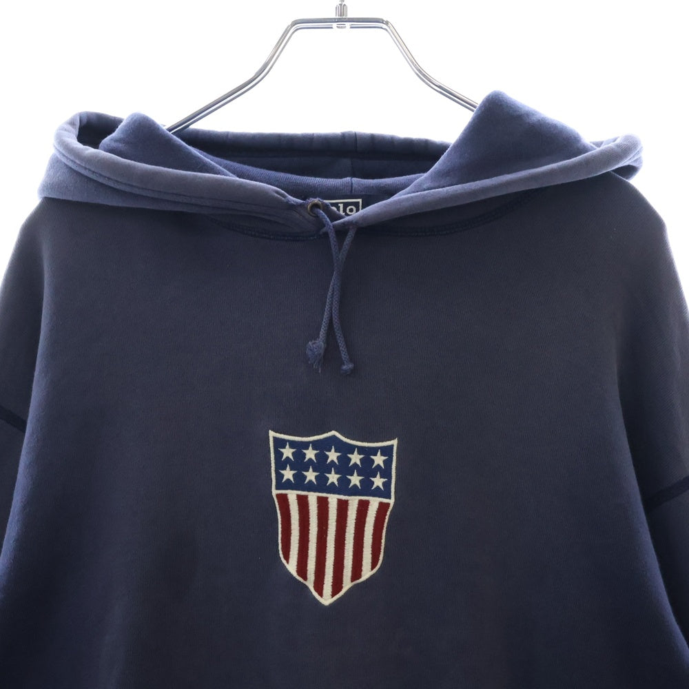 POLO RALPH LAUREN(ポロラルフローレン) 90s Snow Beach Stadium Hoodie スノービーチスタジアムフーディ フロント刺繍 プルオーバーパーカー ネイビー