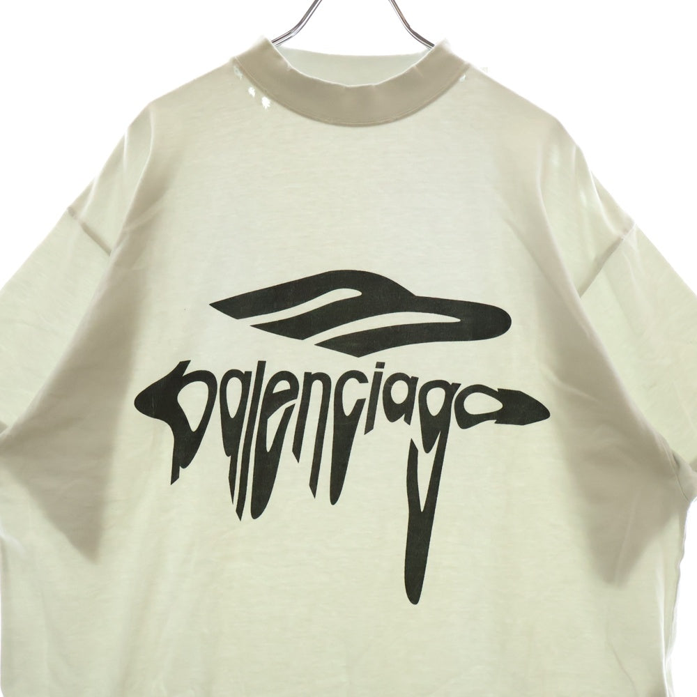BALENCIAGA(バレンシアガ) 25SS 3B Liquefied T-Shirt Oversized フロントロゴプリント半袖Tシャツ ホワイト 787349 TRVS8