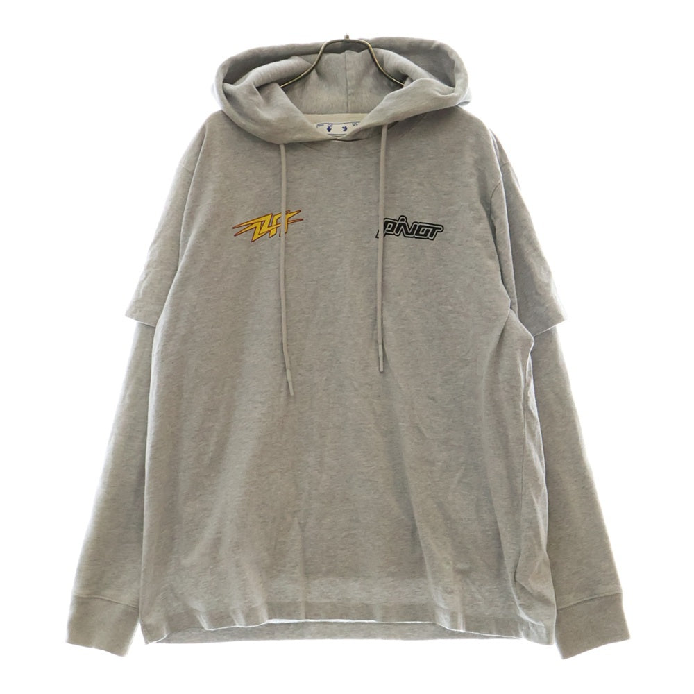 OFF-WHITE(オフホワイト) フロントプリント レイヤードデザイン プルオーバースウェットパーカー グレー