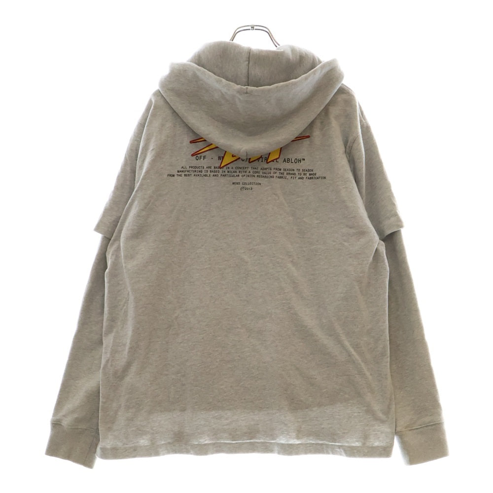 OFF-WHITE(オフホワイト) フロントプリント レイヤードデザイン プルオーバースウェットパーカー グレー