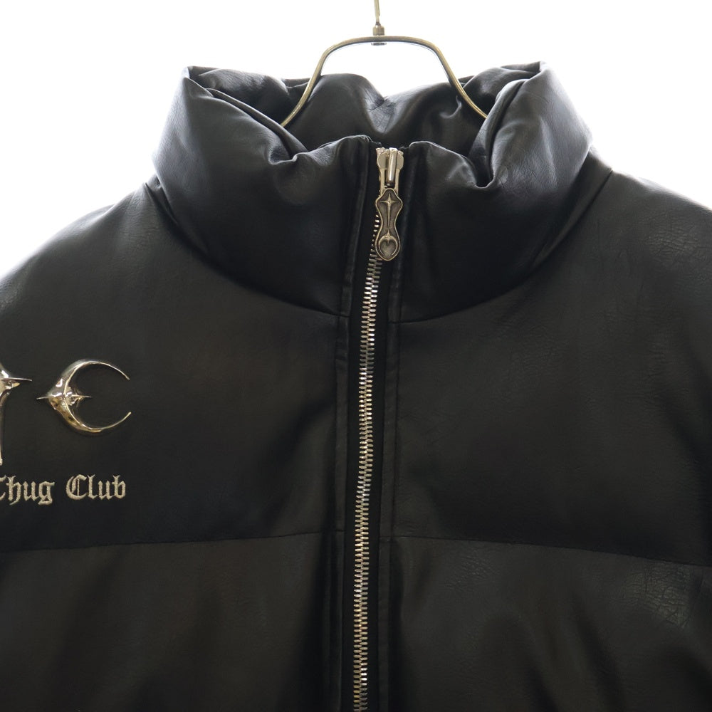 THUG CLUB(サグクラブ) メタルロゴ装飾 フェイクレザーパテッドジャケット ブラック TC23PA0303