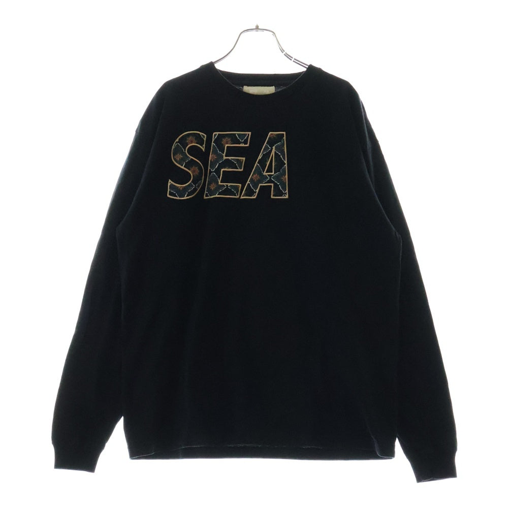 WIND AND SEA(ウィンダンシー) フロント ロゴ刺繍 長袖Tシャツ クルーネック ブラック WDS-CS-342