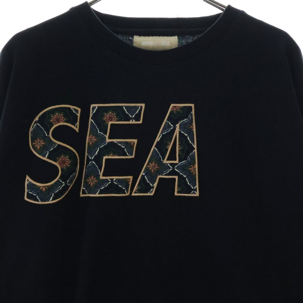 WIND AND SEA(ウィンダンシー) フロント ロゴ刺繍 長袖Tシャツ クルーネック ブラック WDS-CS-342