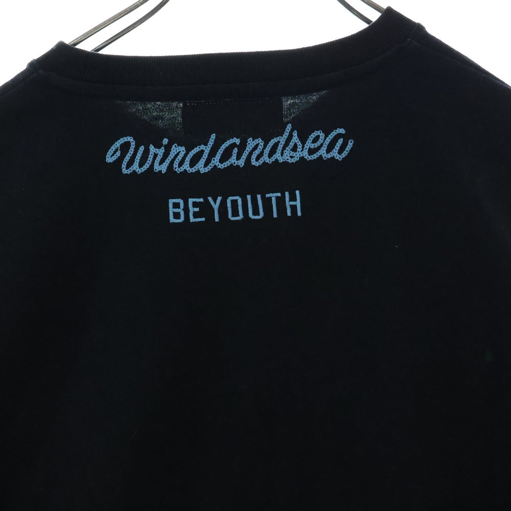 WIND AND SEA(ウィンダンシー) フロント ロゴ刺繍 長袖Tシャツ クルーネック ブラック WDS-CS-342