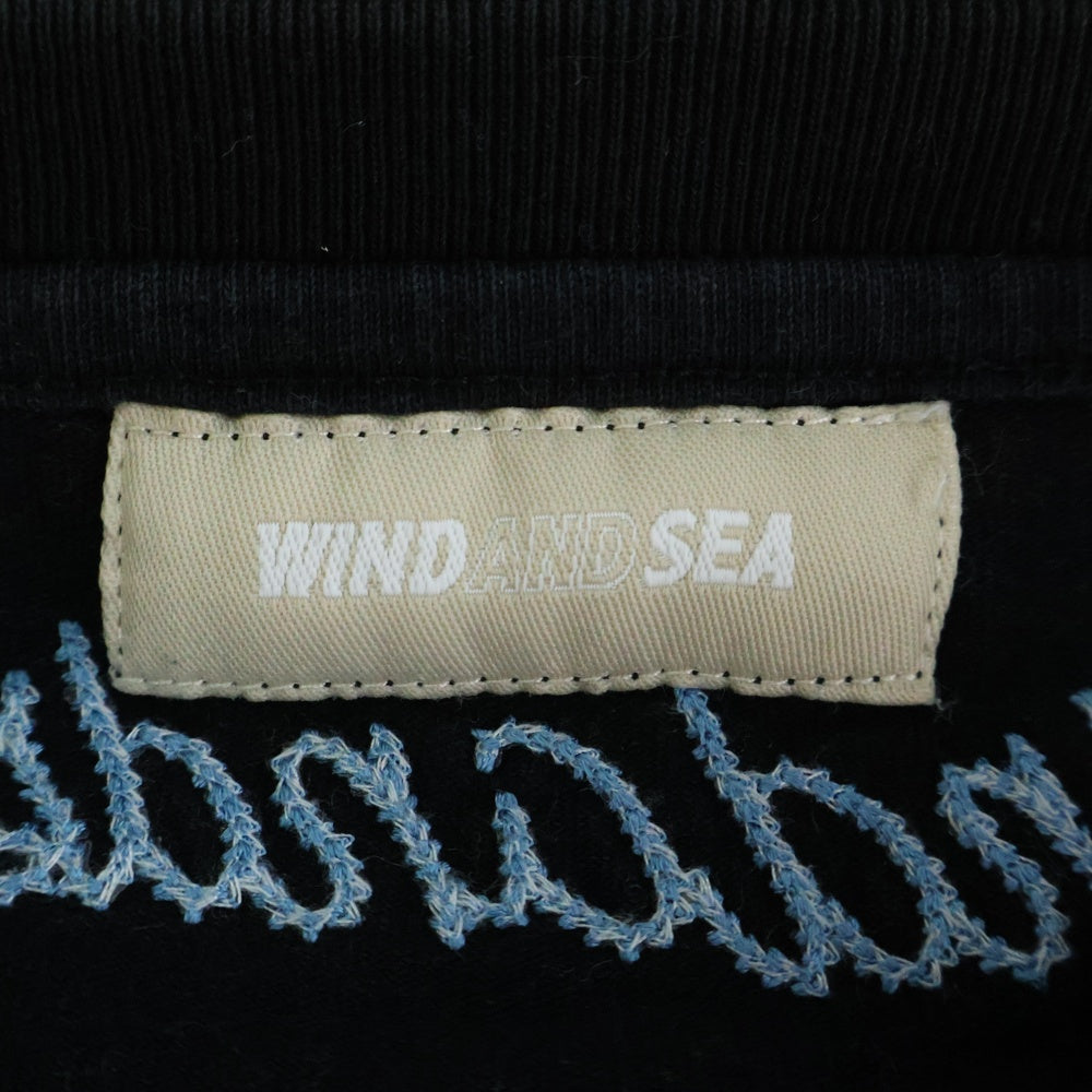 WIND AND SEA(ウィンダンシー) フロント ロゴ刺繍 長袖Tシャツ クルーネック ブラック WDS-CS-342
