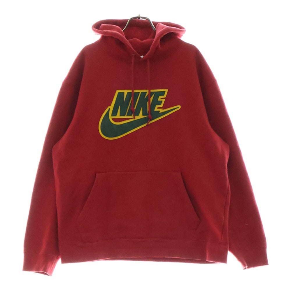 NIKE(ナイキ) 19AW ×SUPREME LEATHER APPLIQUE HOODED SWEATSHIRT レザーアップリケプルオーバースウェットパーカー レッド CK6225-687