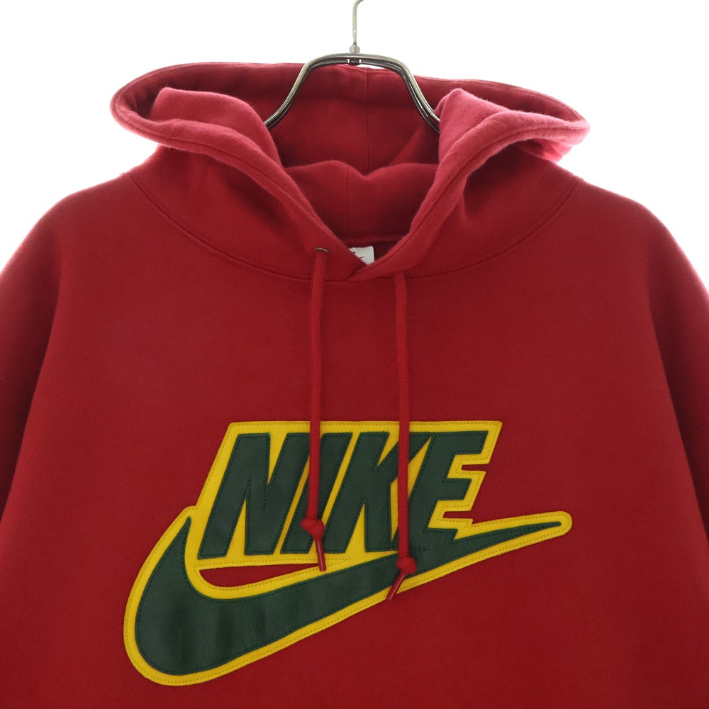 NIKE(ナイキ) 19AW ×SUPREME LEATHER APPLIQUE HOODED SWEATSHIRT レザーアップリケプルオーバースウェットパーカー レッド CK6225-687