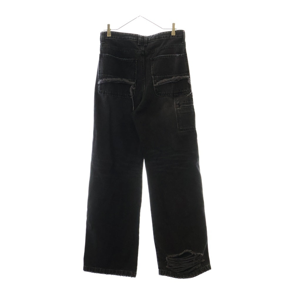 we11done(ウェルダン) WASH BLACK LONG BELT DENIM PANTS ウォッシュ加工 ロングベルト デニムパンツ ジーンズ ブラック WD-DP1-22-317-M