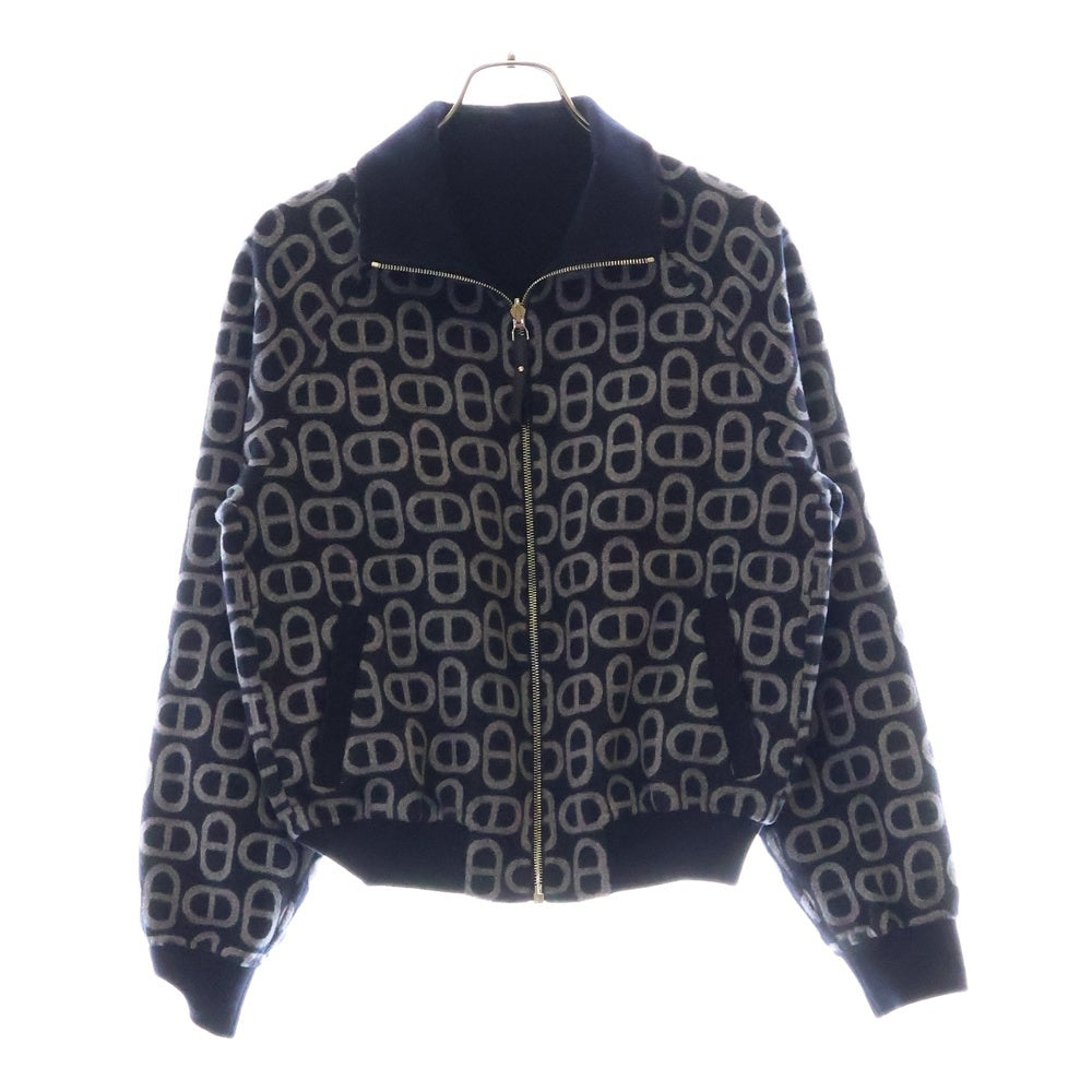 HERMES(エルメス) 24AW シェーヌダンクル ウール リバーシブルジップアップジャケット ボンバージャケット ブルゾン ネイビー レディース 4H0141DC