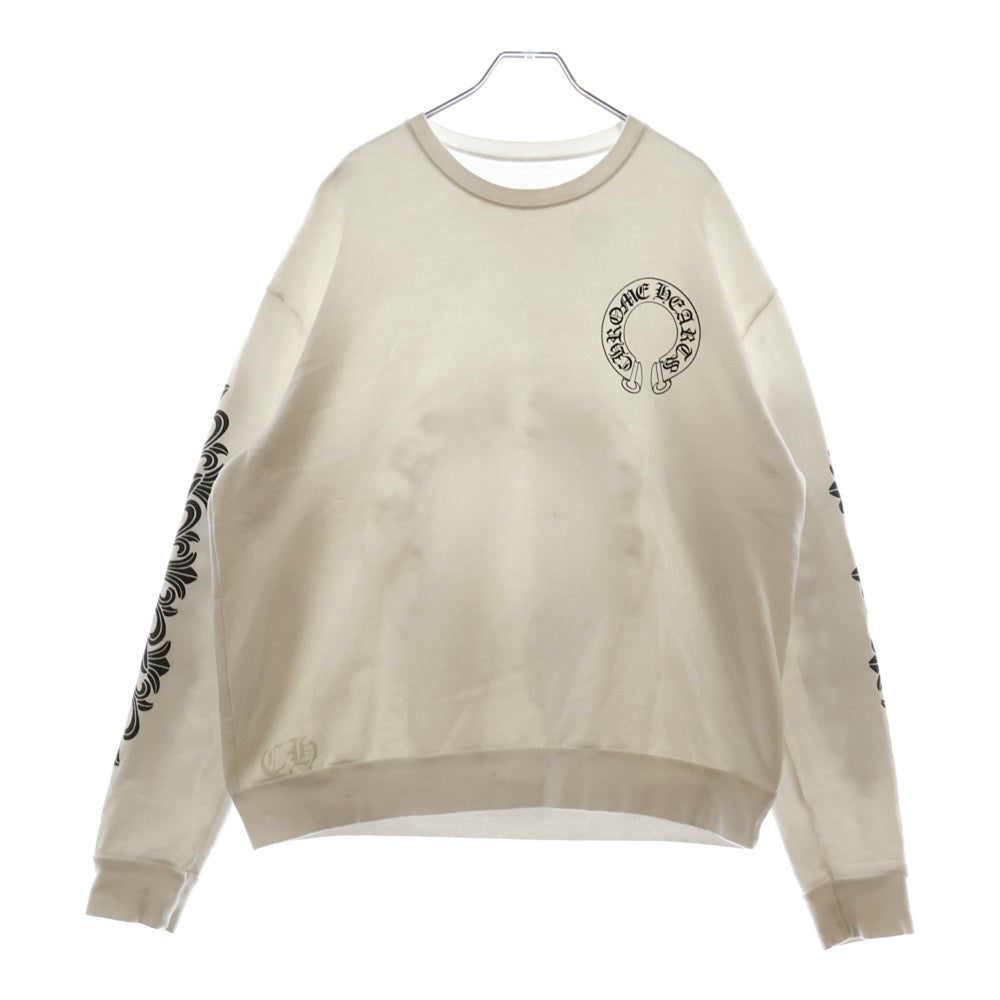 CHROME HEARTS(クロムハーツ) Horseshoe L/S Sweatshirt ホースシュープリント 袖フローラル スウェットトレーナー ホワイト