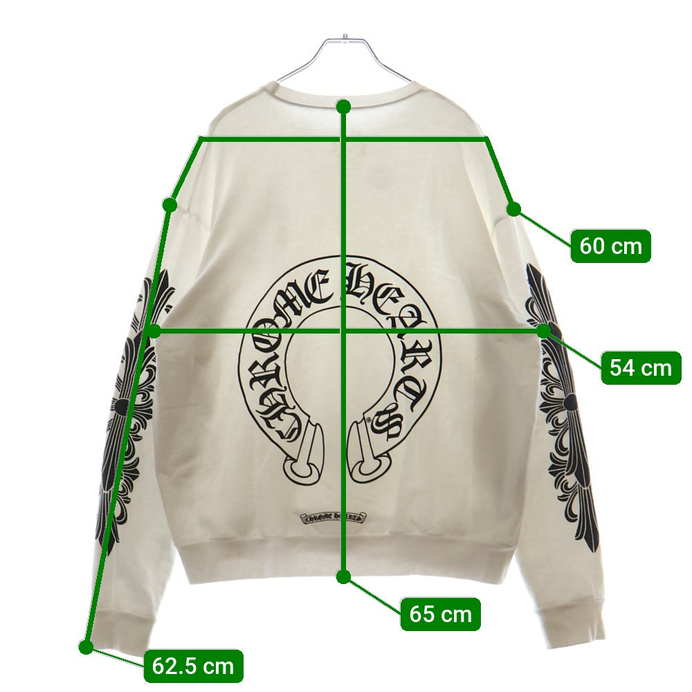 CHROME HEARTS(クロムハーツ) Horseshoe L/S Sweatshirt ホースシュープリント 袖フローラル スウェットトレーナー ホワイト