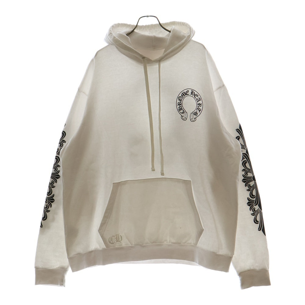CHROME HEARTS(クロムハーツ) SWTSHRT PLVR バックホースシュー袖フローラルクロスプルオーバーパーカー ホワイト