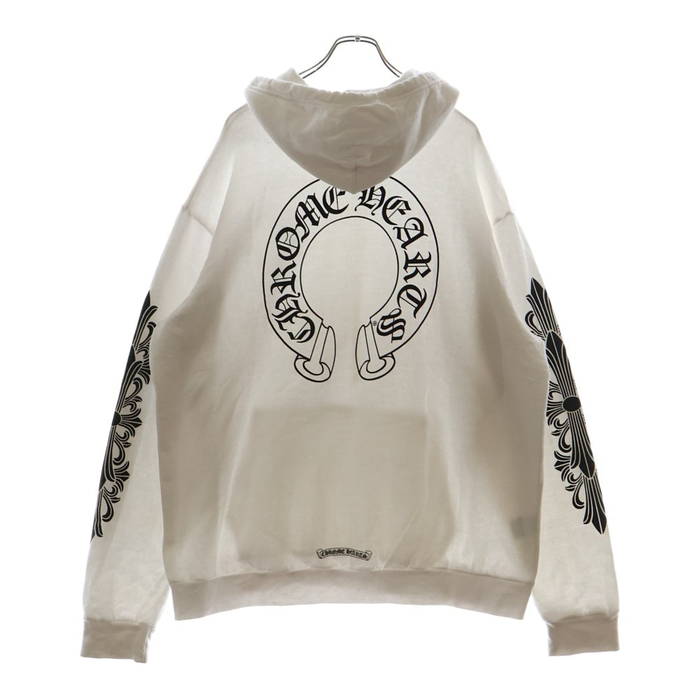 CHROME HEARTS(クロムハーツ) SWTSHRT PLVR バックホースシュー袖フローラルクロスプルオーバーパーカー ホワイト