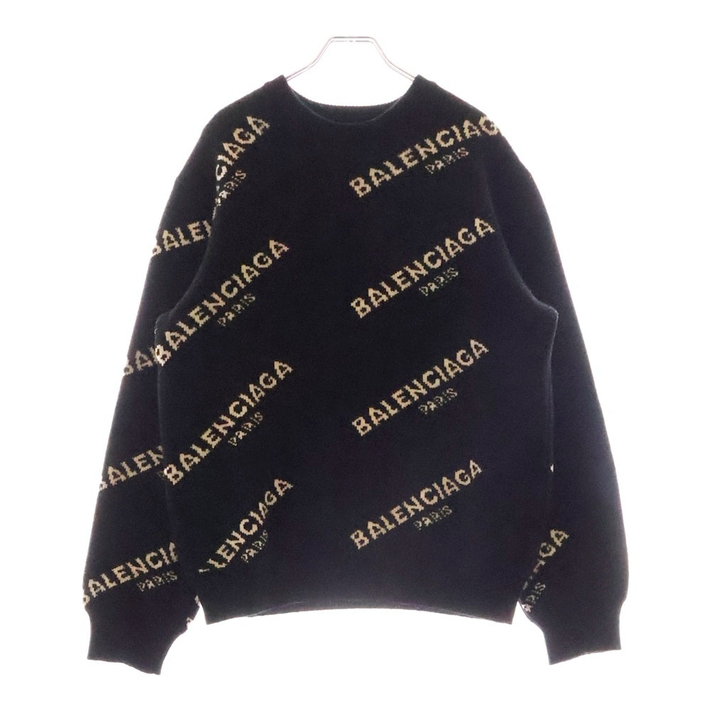 BALENCIAGA(バレンシアガ) ALLOVER LOGO CREWNECK KNIT オールオーバー ロゴ ジャガード クルーネック ニット セーター ブラック 486964
