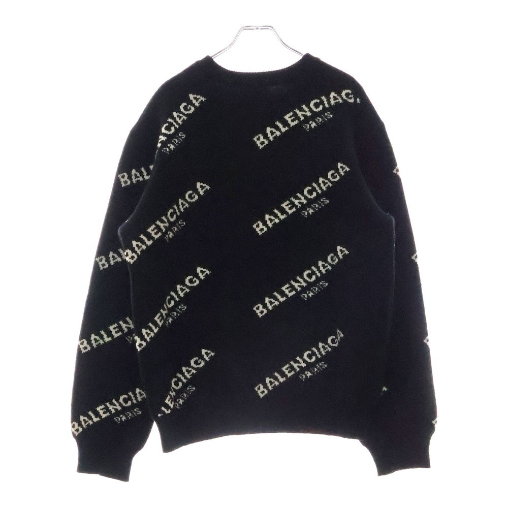 BALENCIAGA(バレンシアガ) ALLOVER LOGO CREWNECK KNIT オールオーバー ロゴ ジャガード クルーネック ニット セーター ブラック 486964