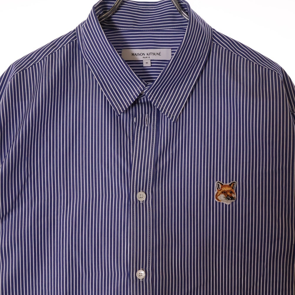 MAISON KITSUNE(メゾンキツネ) フォックスヘッド クラシック ストライプ 長袖シャツ ブルー MM00411WC2046