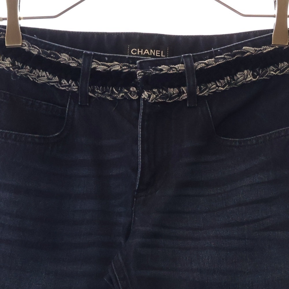 CHANEL(シャネル) ツイードデザインベルト付き ココマーク サイドジップ デニムパンツ ジーンズ インディゴ レディース P52309V39189