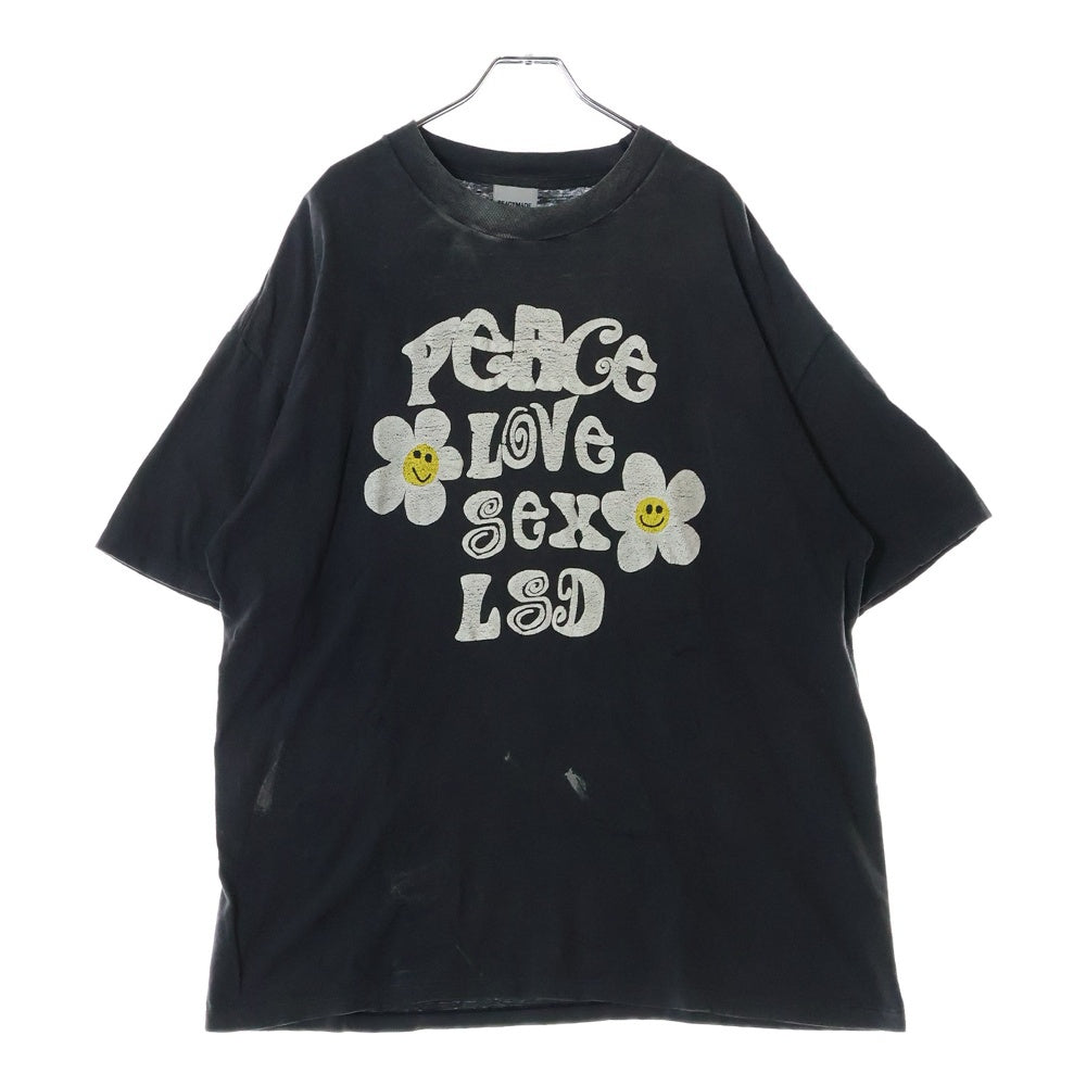 READY MADE(レディメイド) 24AW SS T-SHIRT PEACE ダメージ加工半袖Tシャツ グレー RE-CO-BK-00-00-280