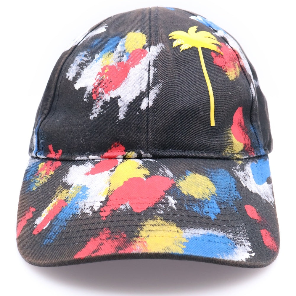 Palm Angels(パームエンジェルス) ペイント加工 帽子 キャップ ブラック PMLB061S22FAB001
