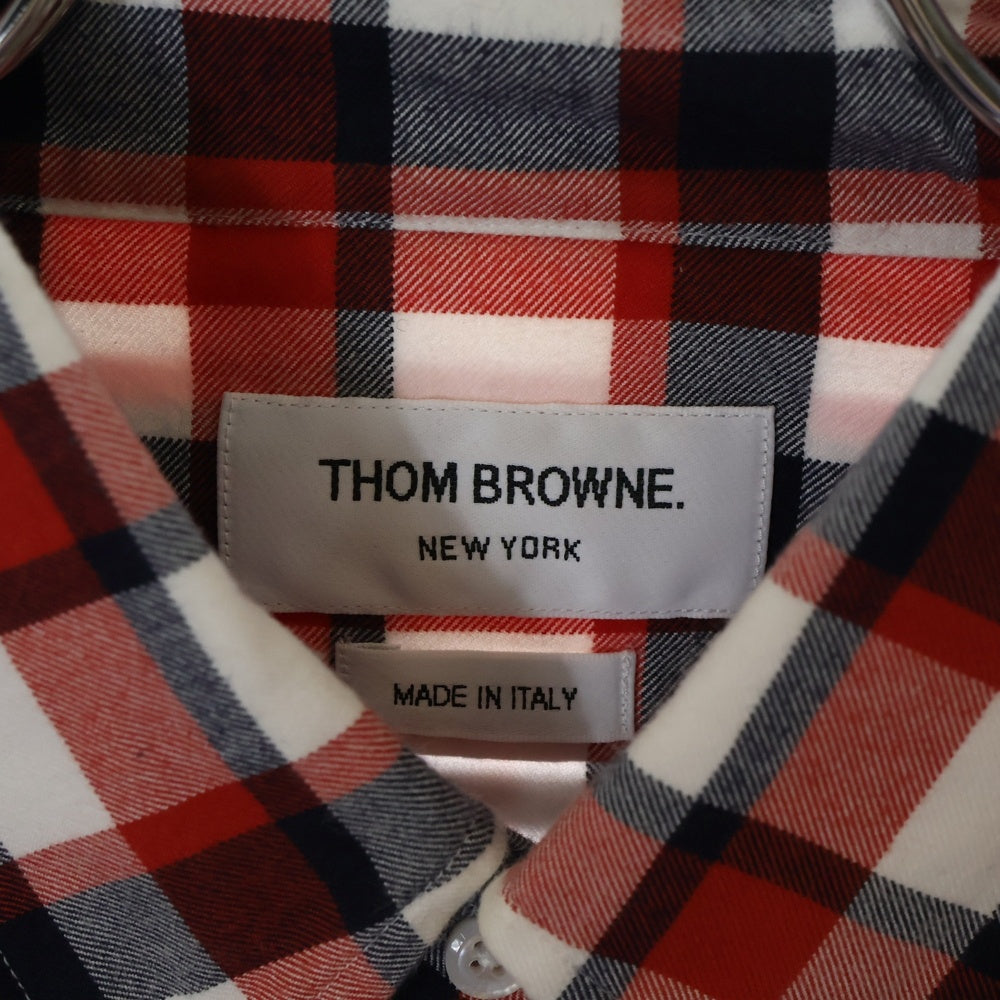 THOM BROWNE(トムブラウン) フロントポケット チェック柄 長袖シャツ レッド MWL301A-07494960