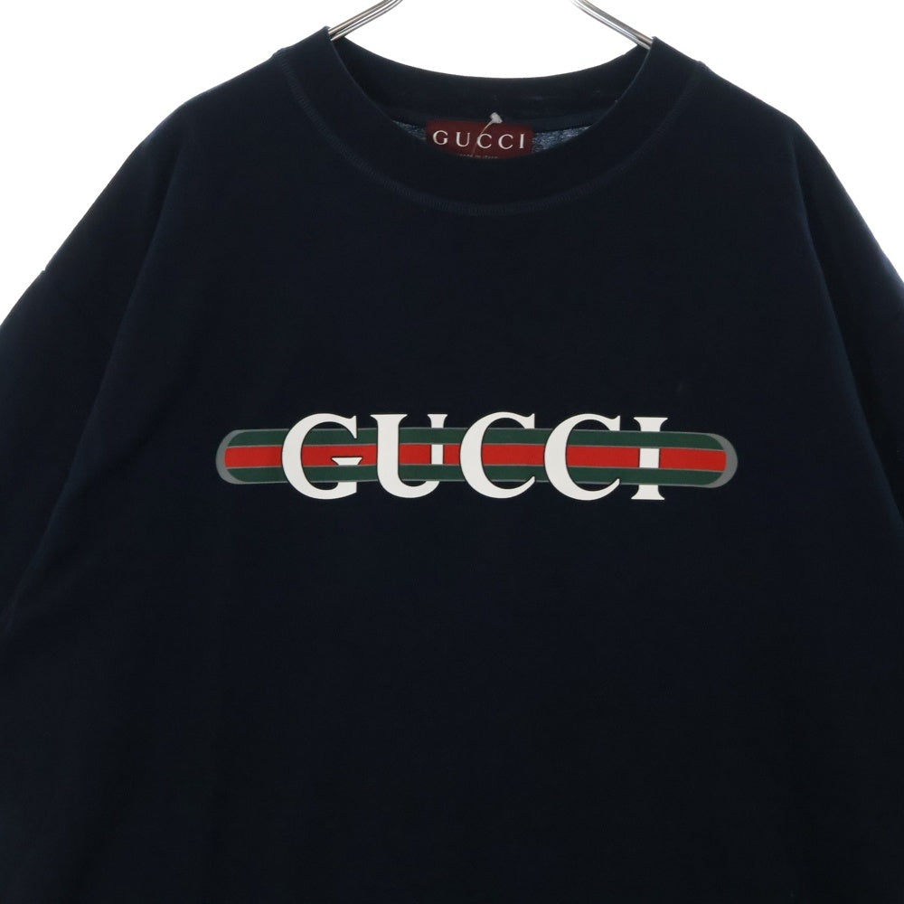 GUCCI(グッチ) 25SS Printed cotton jersey T-shirt プリント ロゴ 半袖Tシャツ ネイビー 784361 XJGTE