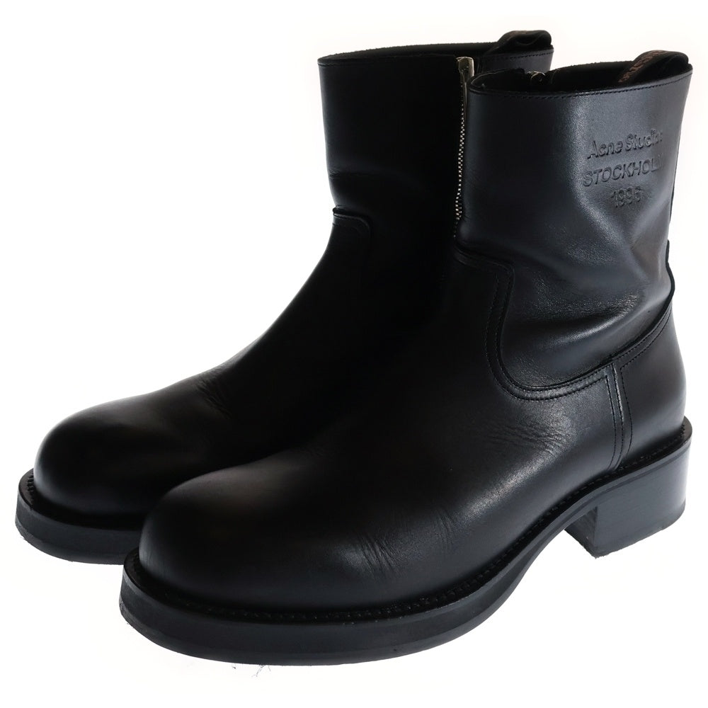 Acne Studios(アクネ ストゥディオズ) Glossed low leather boots サイドジップ レザーブーツ シューズ ブラック BD0297