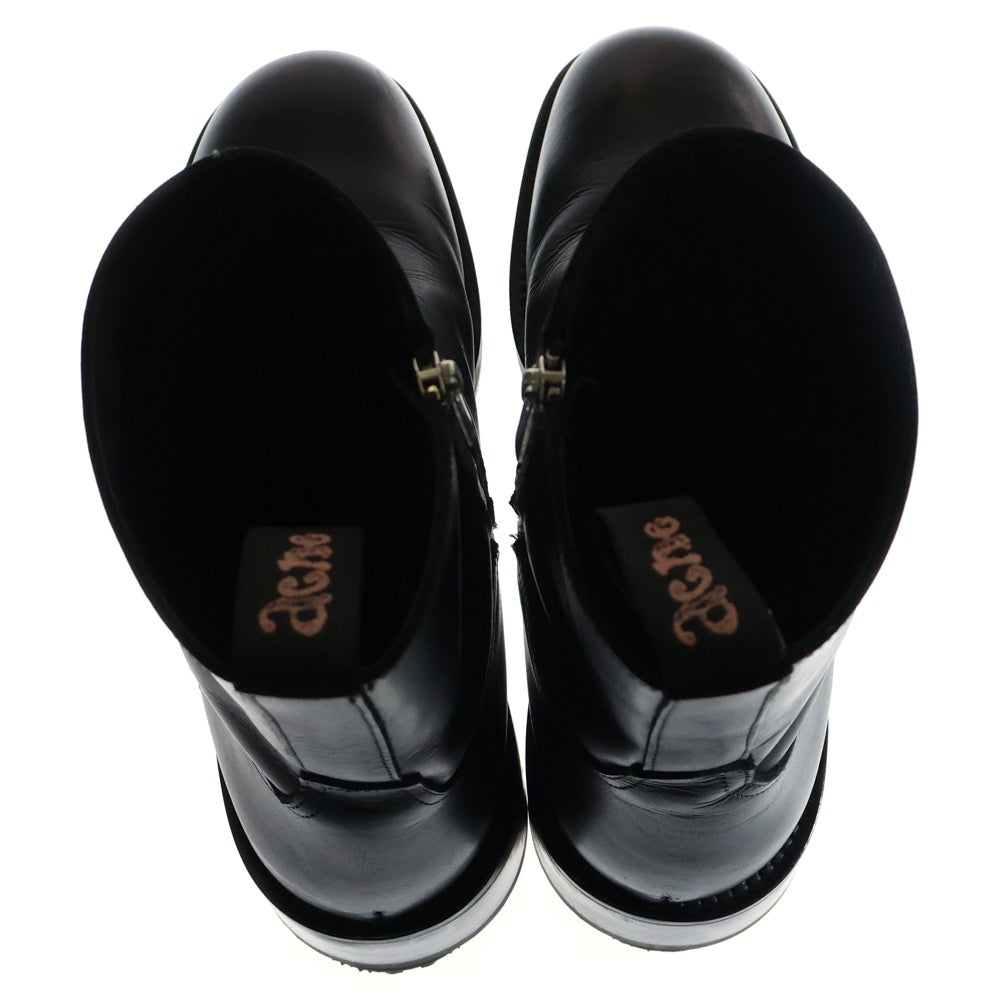 Acne Studios(アクネ ストゥディオズ) Glossed low leather boots サイドジップ レザーブーツ シューズ ブラック BD0297