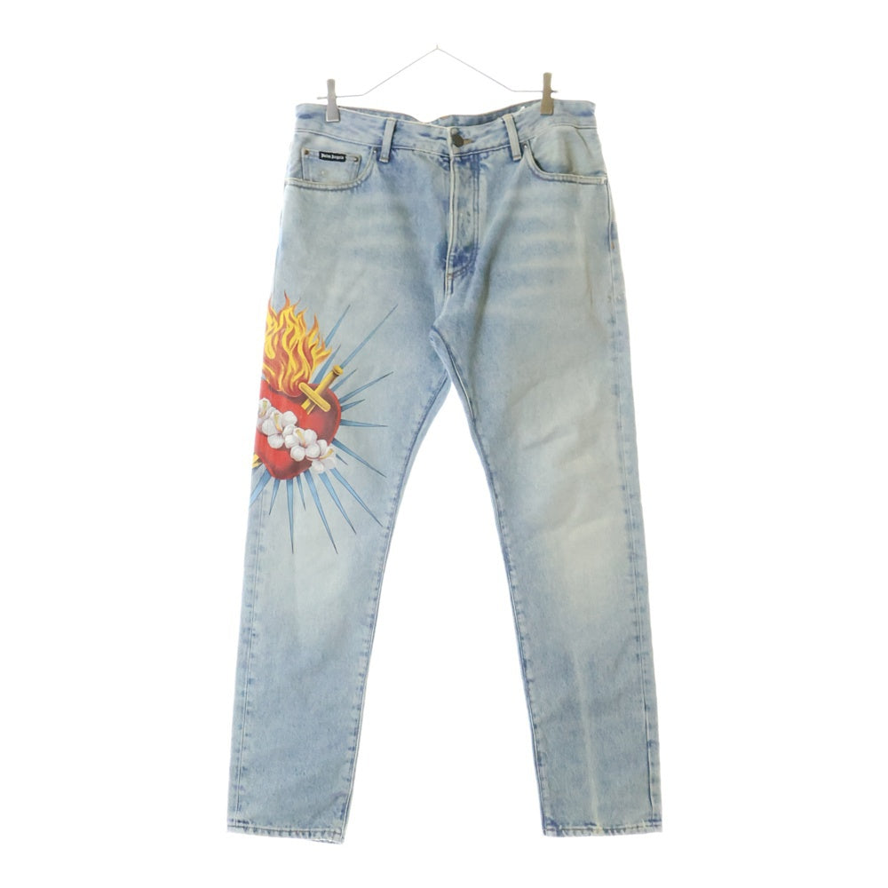 Palm Angels(パームエンジェルス) Sacred Heart Jeans ハートプリント スリムフィットデニムパンツ ジーンズ インディゴ