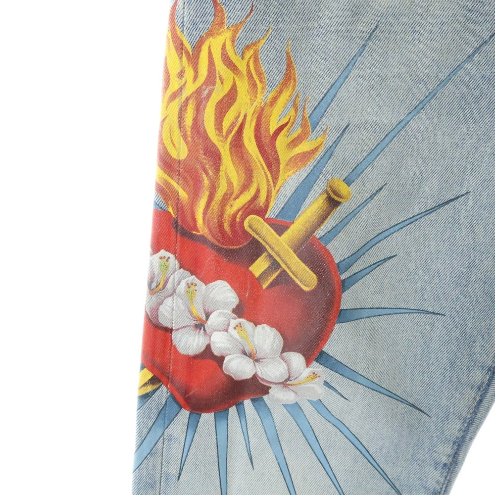 Palm Angels(パームエンジェルス) Sacred Heart Jeans ハートプリント スリムフィットデニムパンツ ジーンズ インディゴ