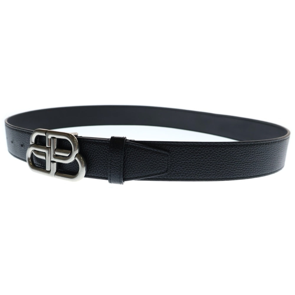BALENCIAGA(バレンシアガ) BBロゴ シルバーバックル レザーベルト ブラック/シルバー 674181