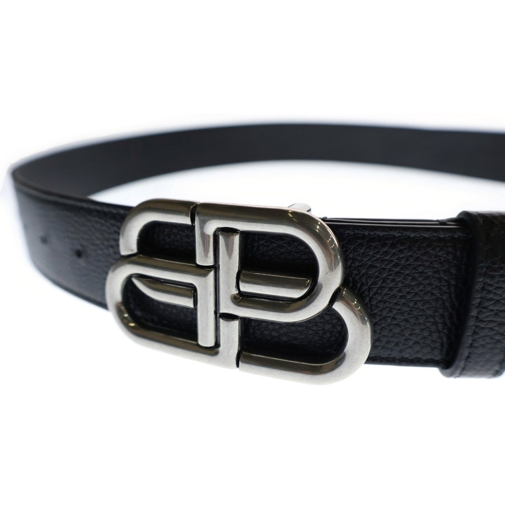 BALENCIAGA(バレンシアガ) BBロゴ シルバーバックル レザーベルト ブラック/シルバー 674181