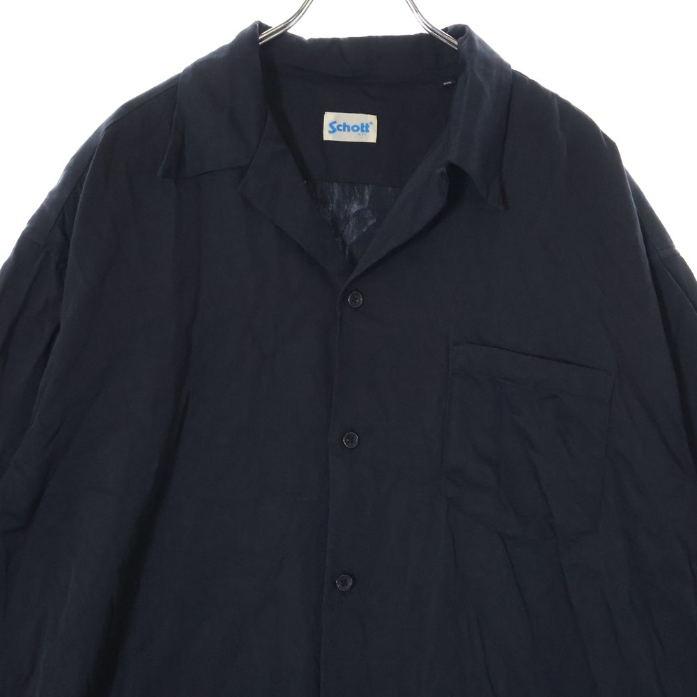 SCHOTT(ショット) コットン レーヨン ポケット付き半袖シャツ ブラック