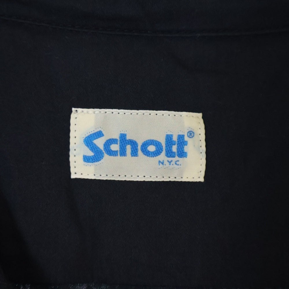 SCHOTT(ショット) コットン レーヨン ポケット付き半袖シャツ ブラック