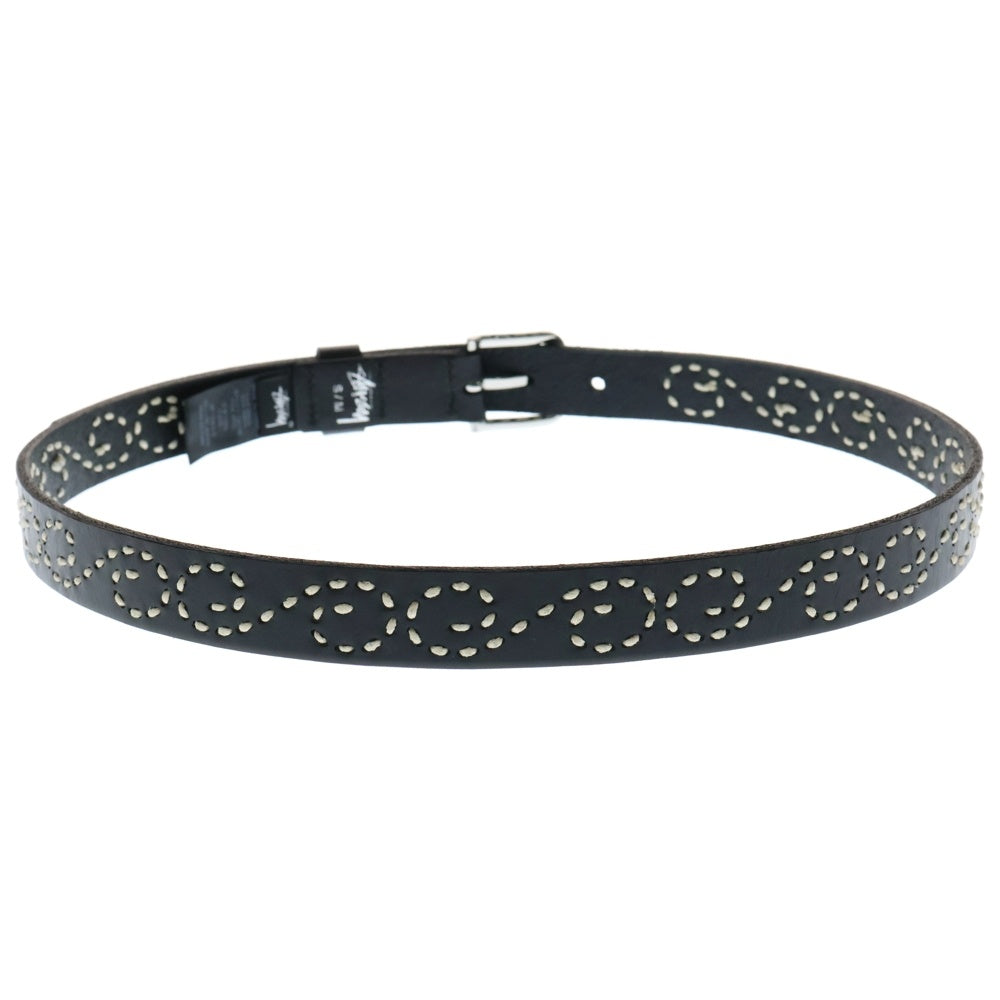 STUSSY(ステューシー) EMBROIDERD S BELT Sロゴ 刺繍 レザーベルト ブラック