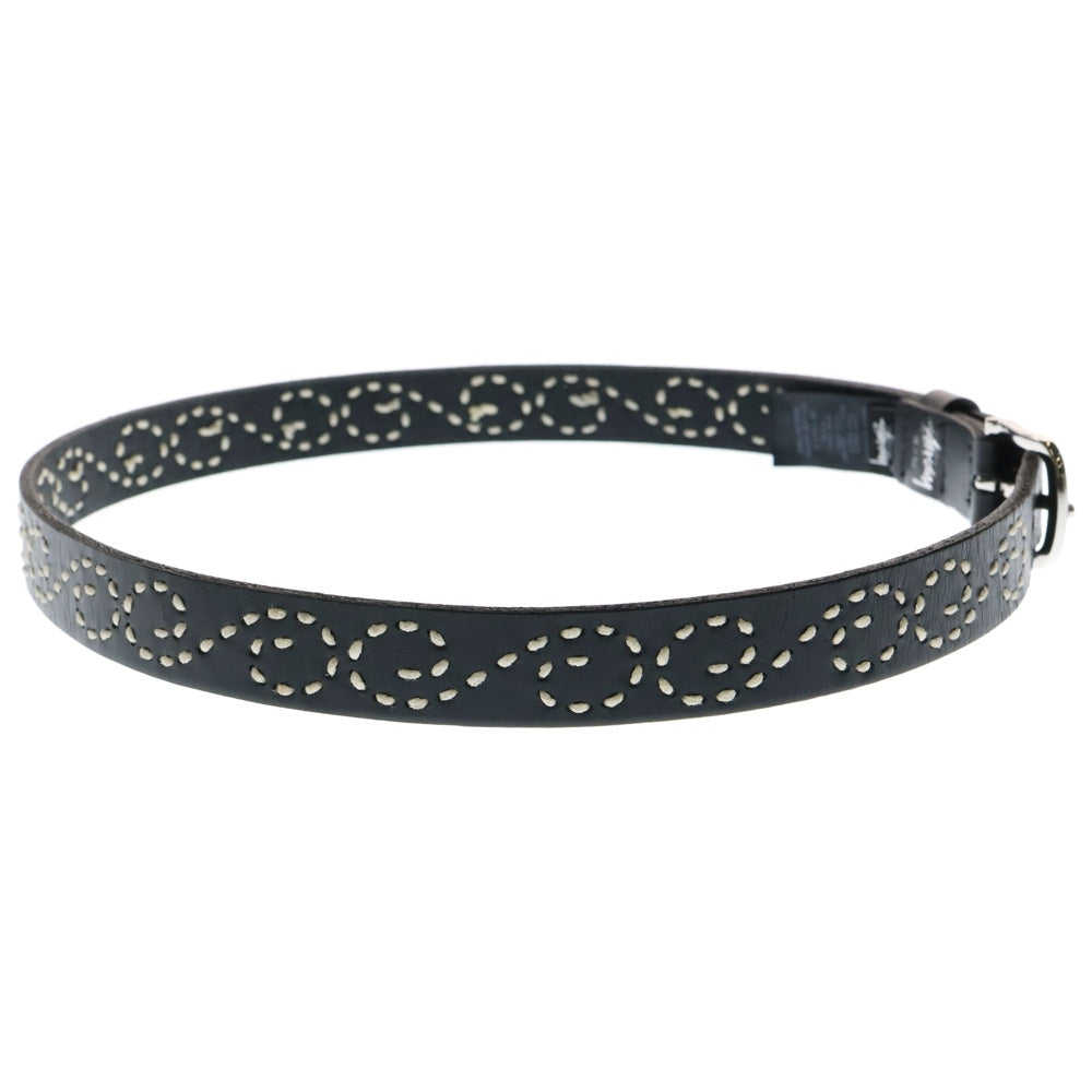 STUSSY(ステューシー) EMBROIDERD S BELT Sロゴ 刺繍 レザーベルト ブラック
