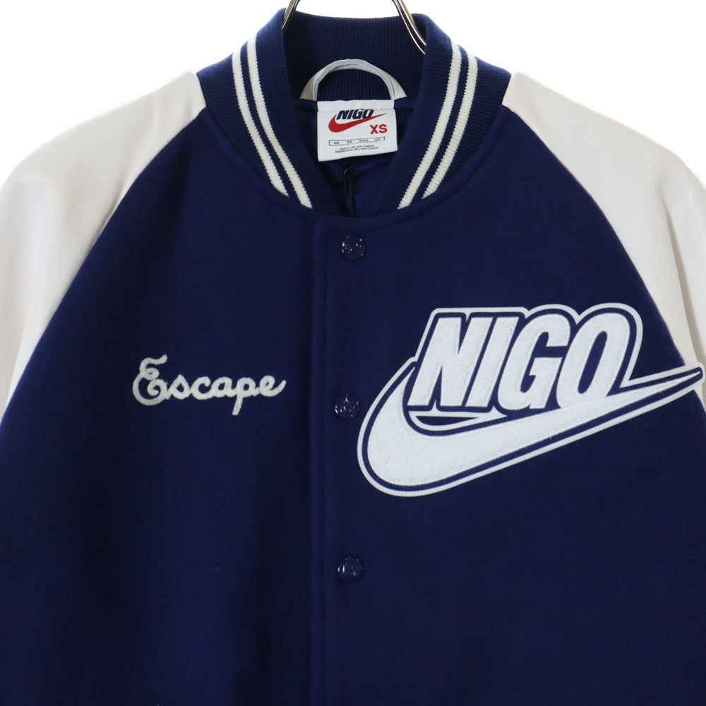 NIKE(ナイキ) ×NIGO OTSUMO PLAZA限定 NRG Varsity Jacket ニゴー レザー切替 バーシティジャケット スタジャン ブルー/ホワイト FV5670-492