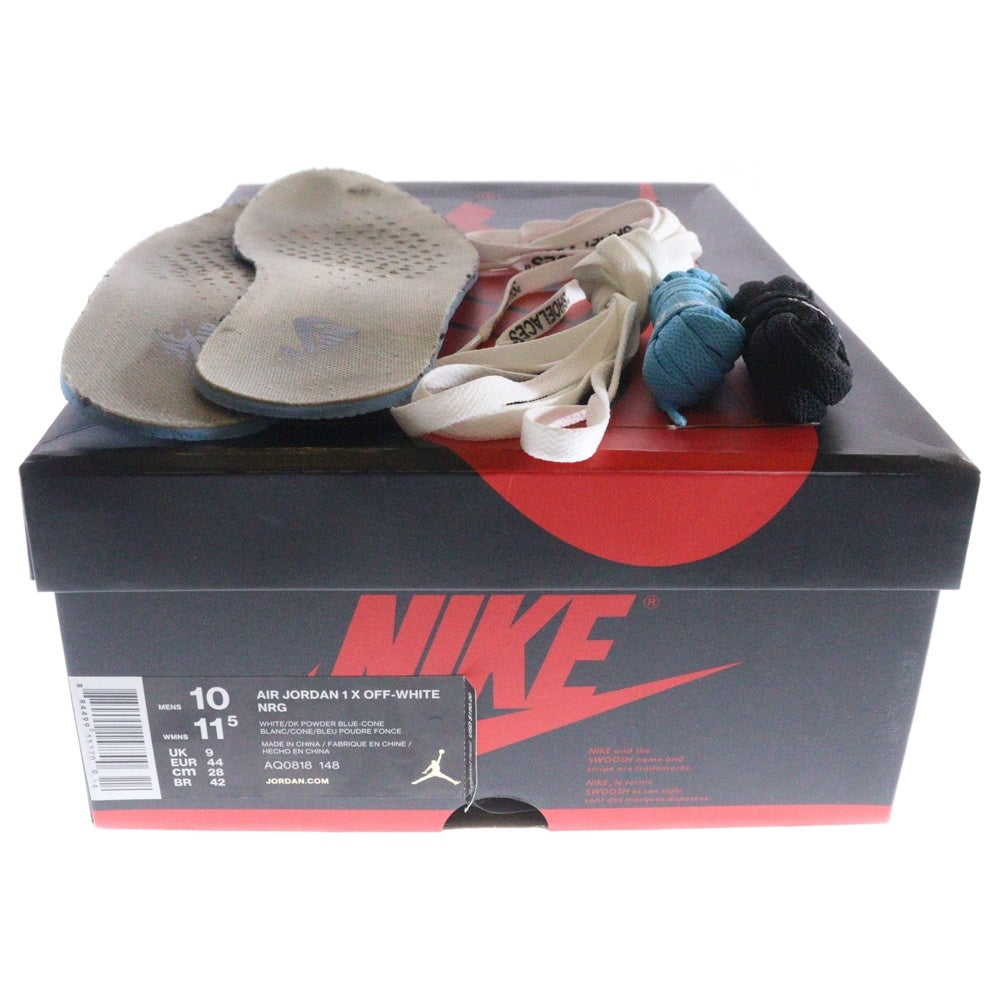 NIKE(ナイキ) ×OFF-WHITE AIR JORDAN 1 POWDER BLUE UNC オフホワイト エアジョーダン1 パウダーブルー ハイカットスニーカー ホワイト/ブルー US10/28.0cm AQ0818-148