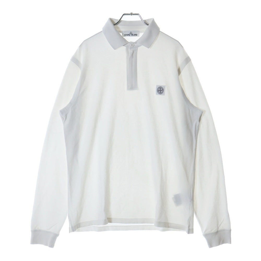 STONE ISLAND(ストーンアイランド) ロゴパッチ スリムフィット長袖ポロシャツ ホワイト 661520618