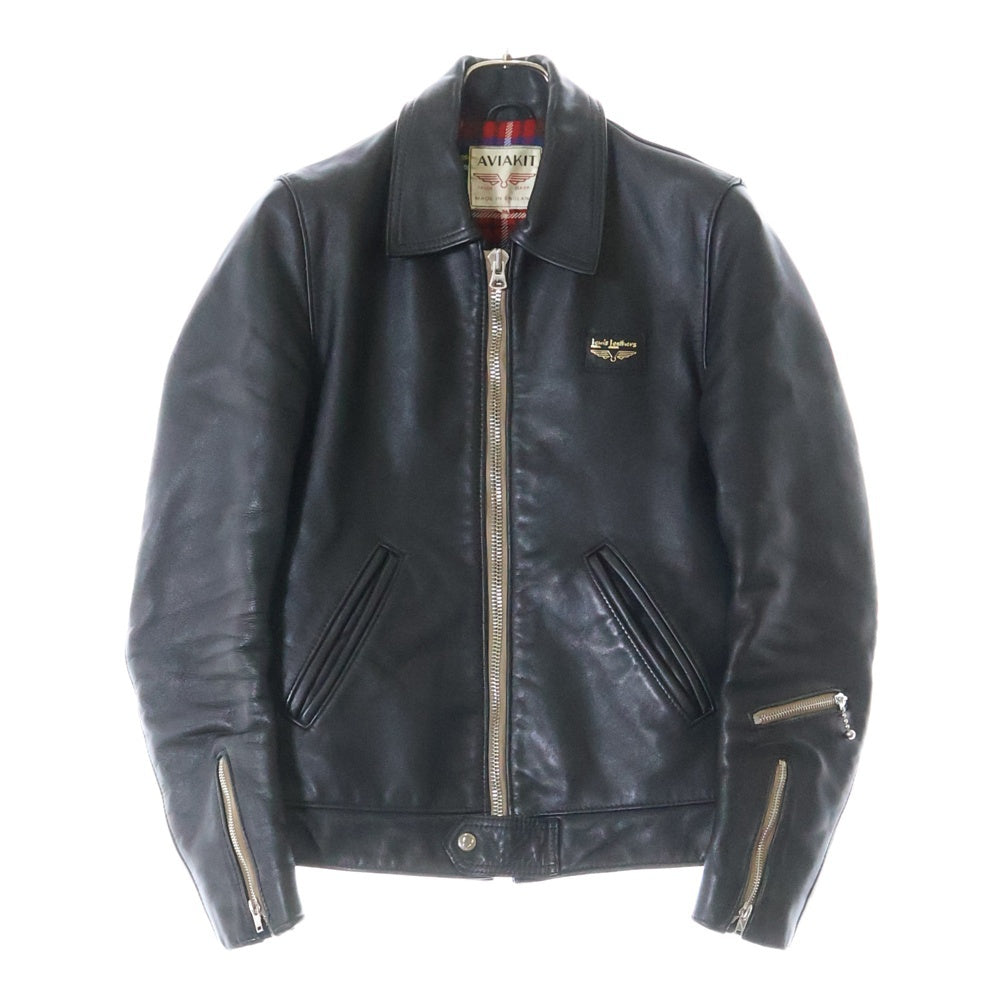 Lewis Leathers(ルイスレザー) コルセア スクエアパッチ スコティッシュタータンチェック シングルライダース レザージャケット ブラック