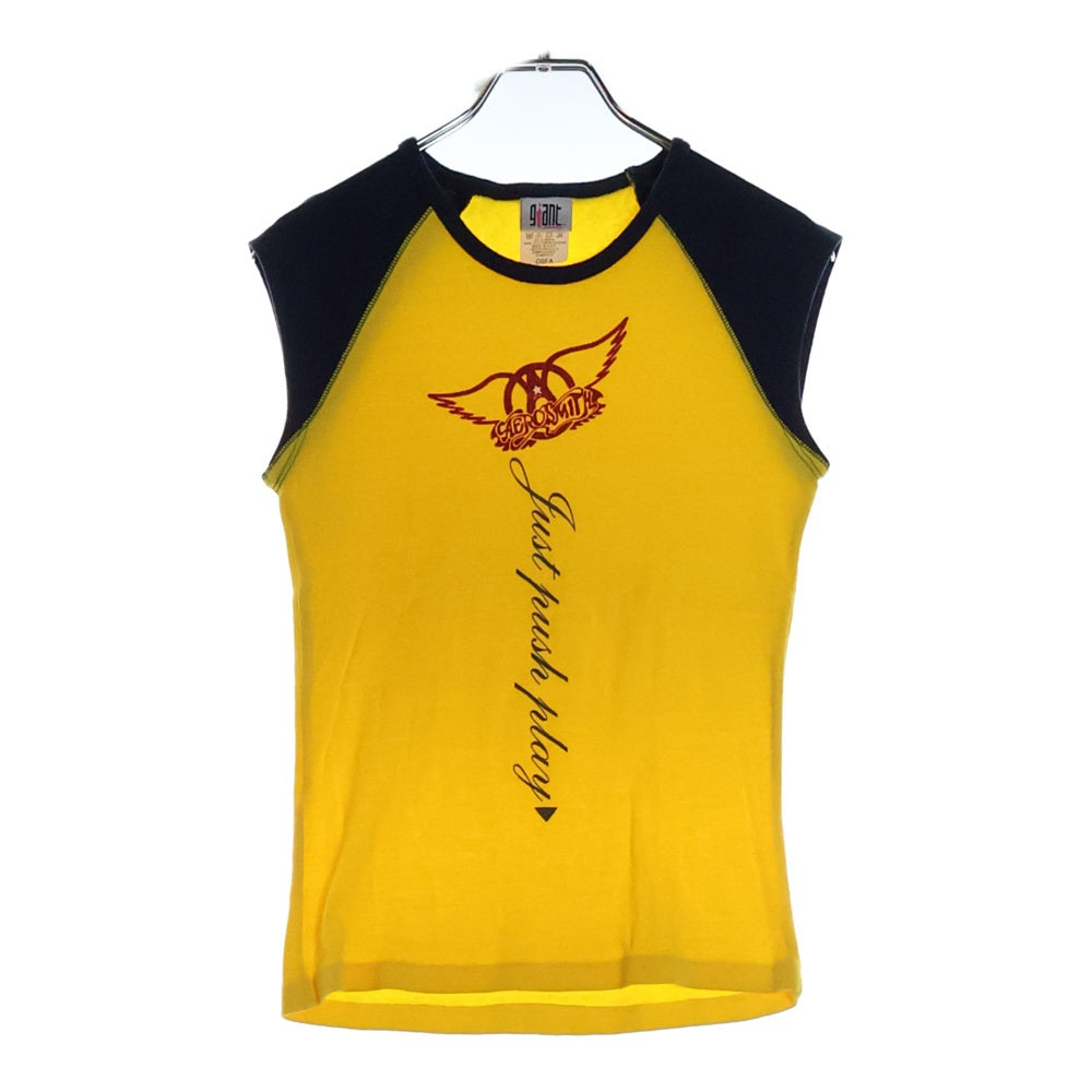 VINTAGE(ヴィンテージ) 00SS VINTAGE GIANT AERO SMITH WINGS エアロスミス ウィングス フロントロゴプリント 半袖Tシャツ カットソー イエロー/ネイビー レディース